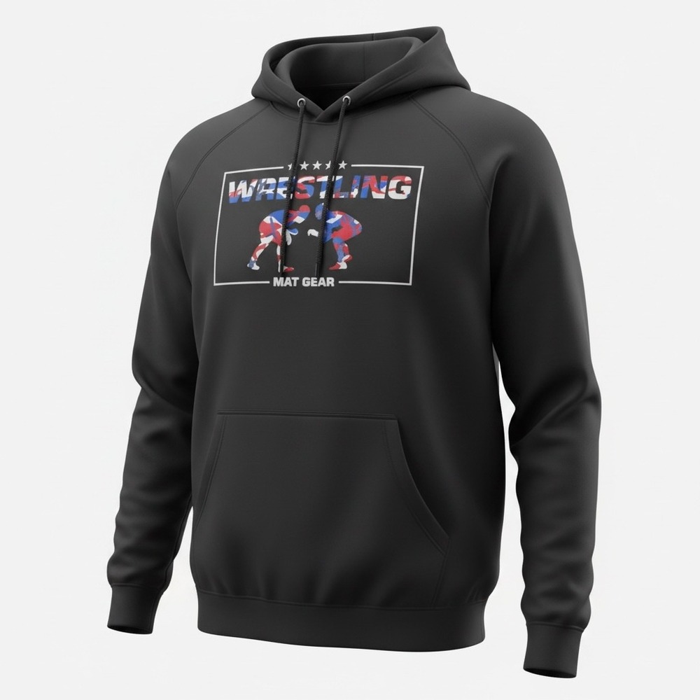 Port & Company Wrestling Hoodie Mens Large Black Mat Gear American Flag